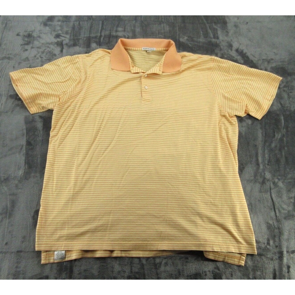 Peter Millar Mens Polo Shirt Classic Fit Orange Yellow Striped Cotton XXL